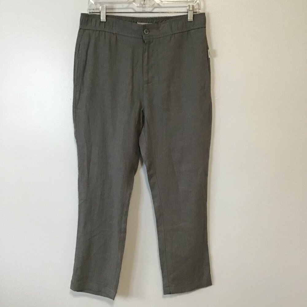 Onia Mens L Grey Linen Blend Pants Straight Leg Size S